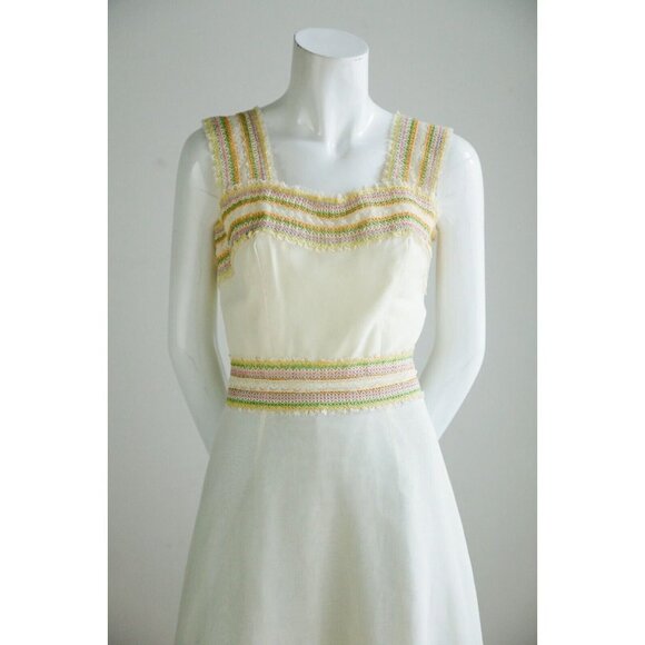 Vintage Pastel Yellow Empire Waist Cottage Core Summer Dress Small - Picture 2 of 12